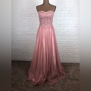 Dusty Rose Embellished Strapless Corset Gown by Blondie. Size 9, Runs Small.